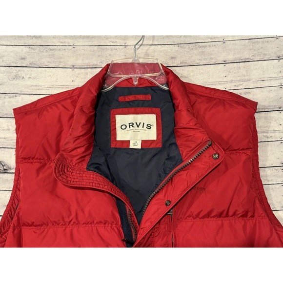 ORVIS Mens Duck Down Puffer Vest Sz L Red Button Front Zipper Pockets GUC - Picture 12 of 16